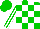 Green, white blocks, white stripes on sleeves, green cap